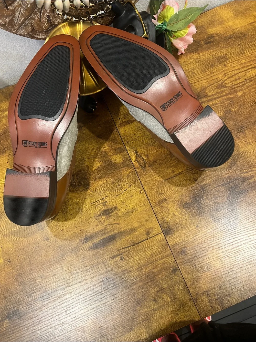 Stacy Adams Harper Double Monk-Strap Cognac Beige Leather & Canvas Shoes:Size 11